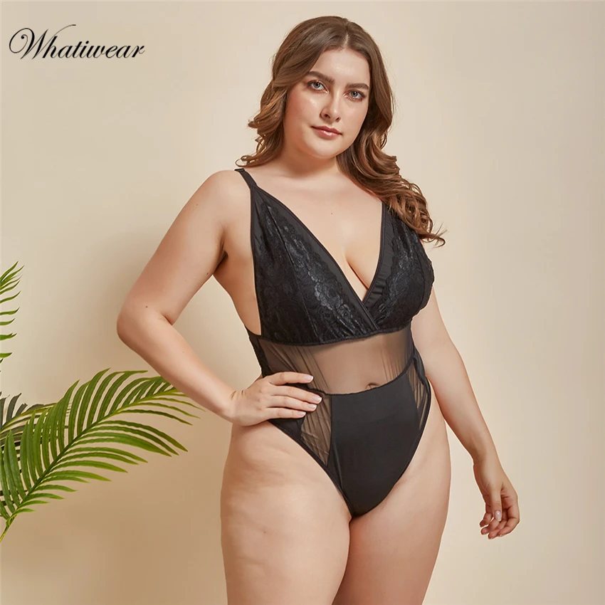 Whatiwear плюс размер сексуальное женское боди с вырезом на спине комбинезон