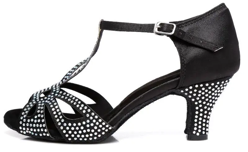 black heel 6cm Стразы; обувь для латинских танцев; женская обувь для сальсы; обувь для танцев; женские вечерние туфли для бальных танцев; обувь для танго; JuseDanc - Цвет: black heel 6cm