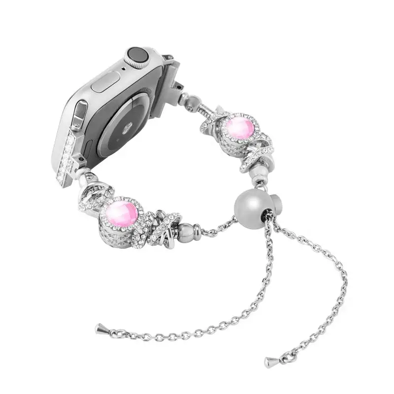 Ремешок для часов для женщин iWatch ручной работы кристалл Bling бусины с Стразы браслет ювелирные изделия браслет ремешок для Apple Watch 4 3 2 1