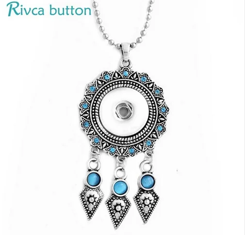 2018 Rivca Snap Button Pendant &amp Necklace For Women's Girl Jewelry New Collection Fashion Double circle Ancient Silver Plating |