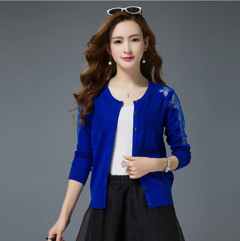XJXKS New 2019 autumn fashion lace cardigan jacket short paragraph solid color hollow coat outside ride air-conditioned sweater |