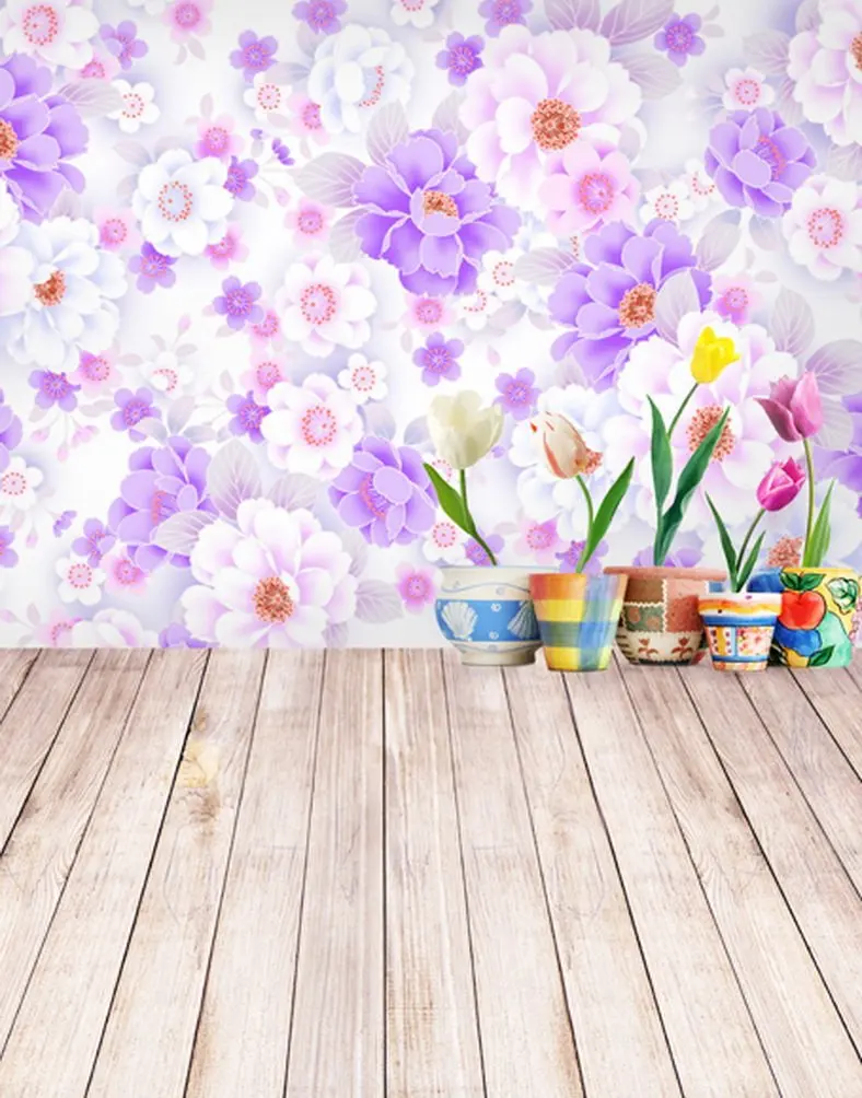 

Wooden Floor Flowers Wall Photography Backdrops Photo Props Studio Background 5x7ft