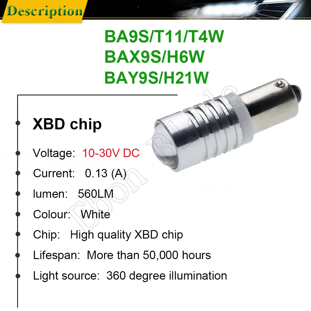 2 шт. BA9S T4W BAX9S H6W BAY9S H21W светодиодный автомобильный светильник XBD чип 5 Вт белый интерьер Авто купол сторона обратная парковка лампа 12 В 24 в 30 в
