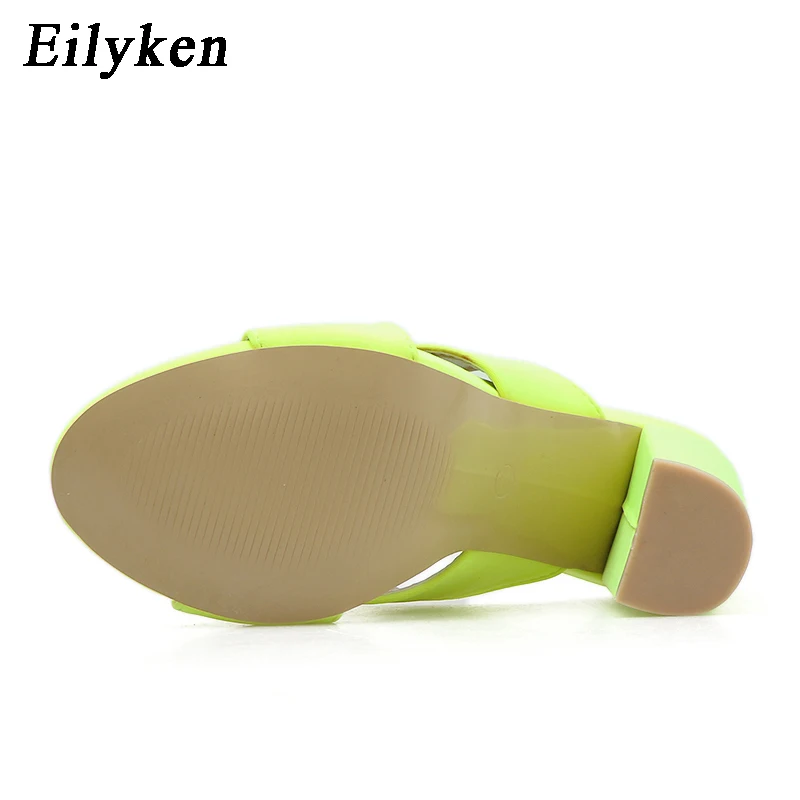Eilyken/летние женские шлепанцы; туфли без пяток на высоких каблуках; пикантные женские шлепанцы на полой подошве; Туфли-лодочки; флуоресцентный зеленый цвет; Размеры 35-42