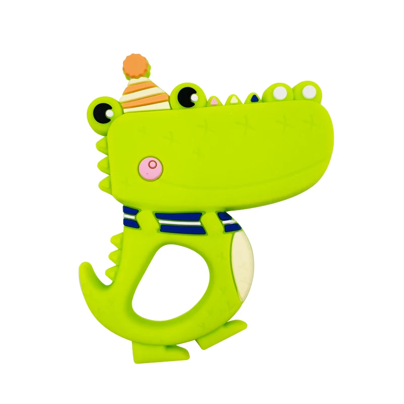LightGreen Crocodile Безопасные Детские Прорезыватели с героями мультфильмов, без бисфенола, милые животные, динозавры, для младенцев, сделай сам, кольцо, прорезыватель, для малышей, силиконовые, жевательные подвески, детские игрушки для прорезывания зубов - Цвет: LightGreen Crocodile