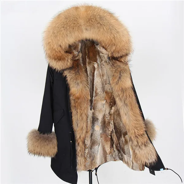 Long Rabbit fur Новинка, зимняя женская меховая парка, натуральный красный Лисий мех, с капюшоном, длинное пальто, настоящая кроличья подкладка, повседневная женская теплая парка, акция - Цвет: Long Rabbit fur