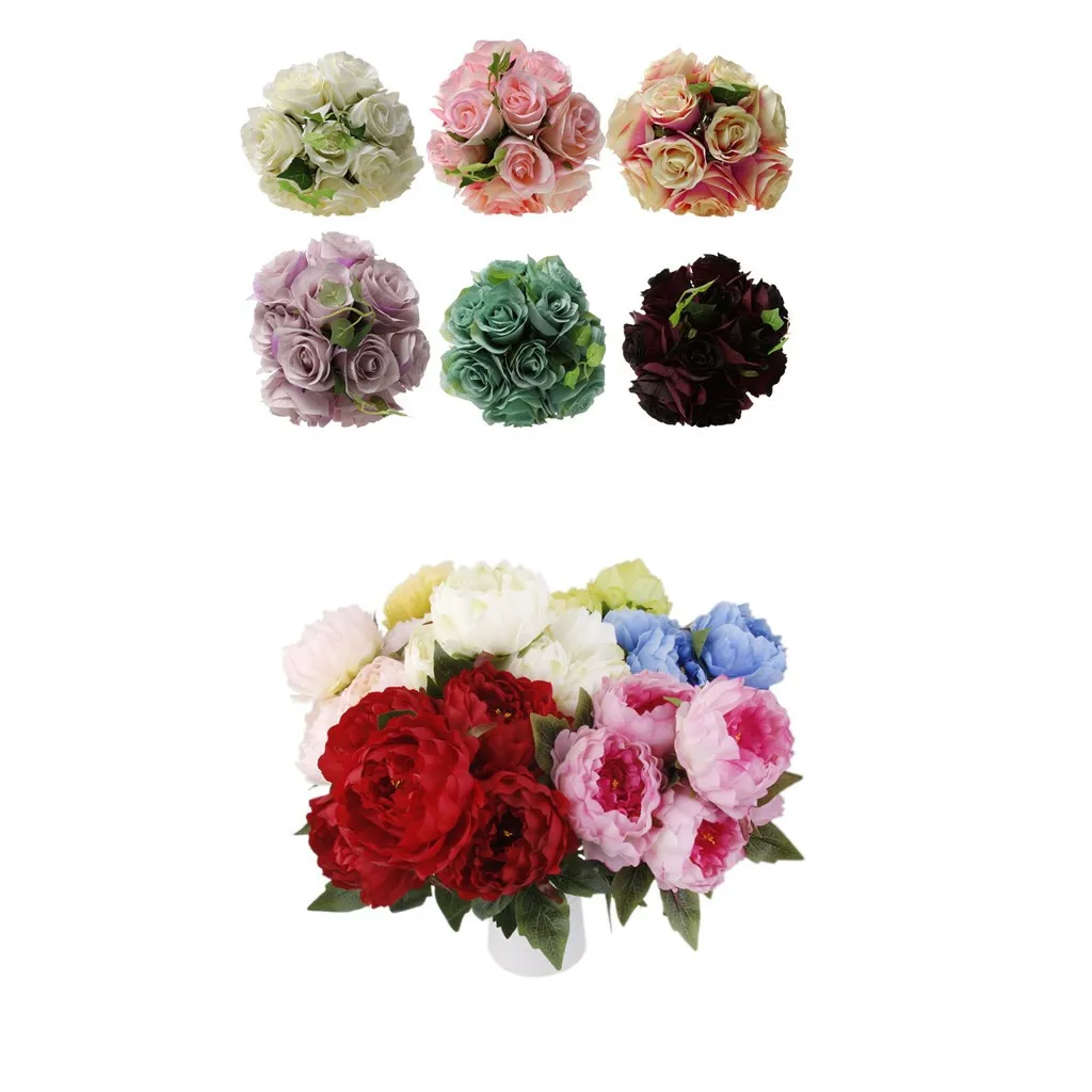 Искусственные 10-головые шелковые розы гортензии Свадебный букет сушеные цветы