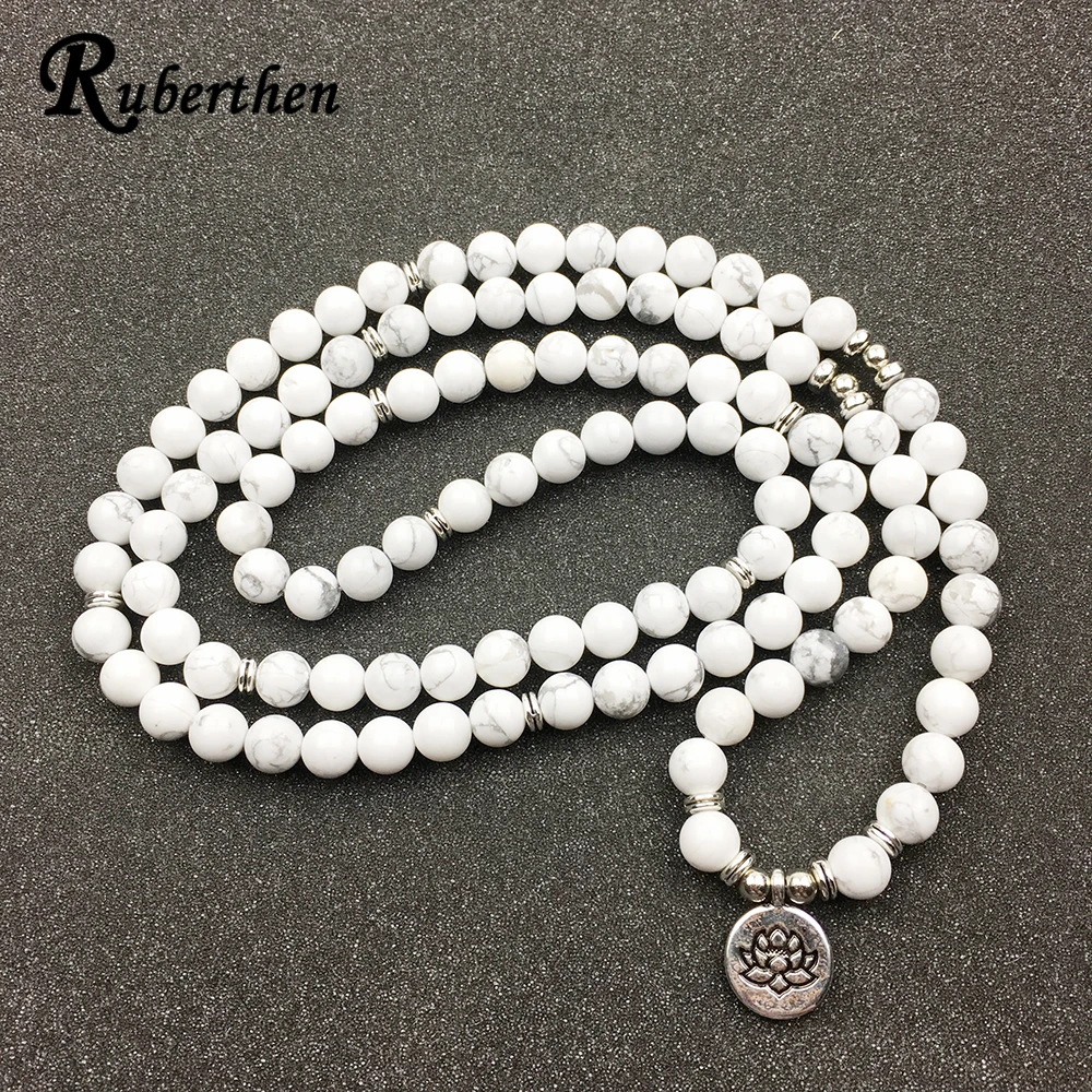 Женский браслет Ruberthen модный 108 Mala Howlite с цветком лотоса или колье высокое