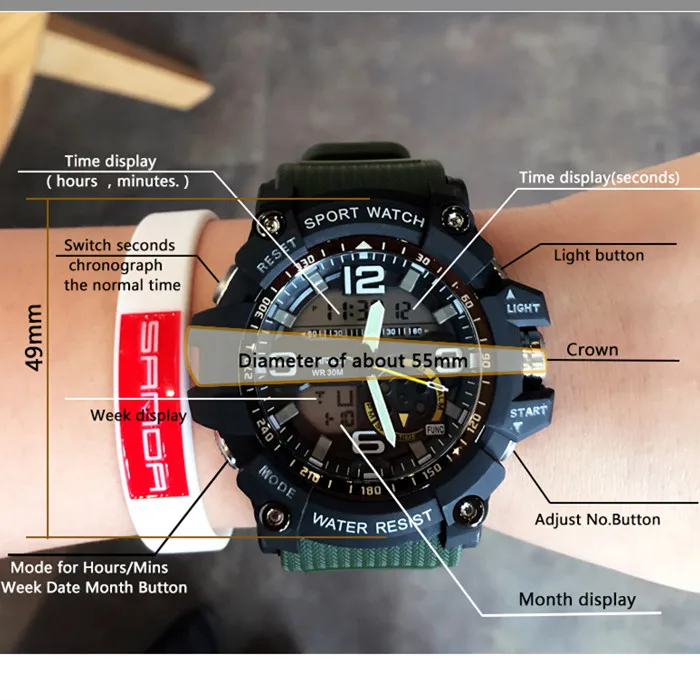 Мужские часы брендовые Роскошные водонепроницаемые спортивные цифровые