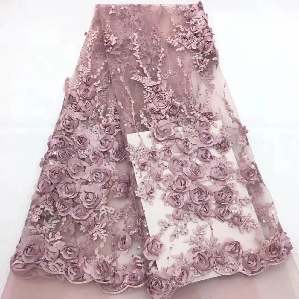 

Nigerian Lace Fabrics For Wedding 2020, African French Lace Fabric High Quality 3D Sequins Rose,Pink Handwork Lace Applique CDF