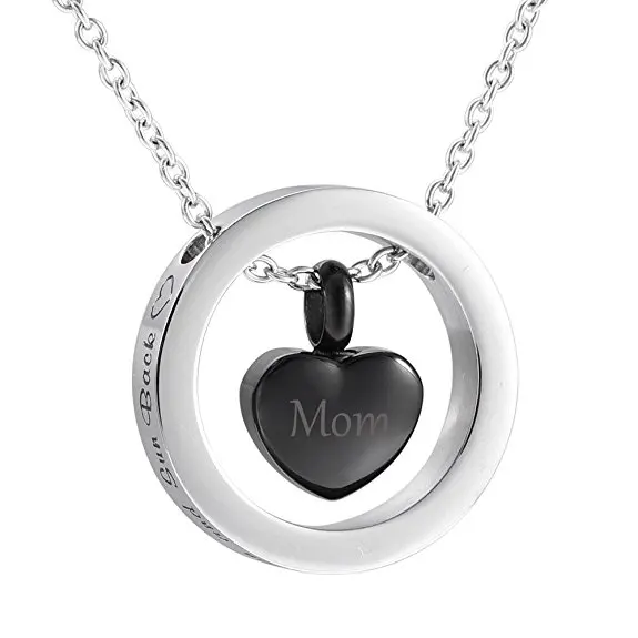 Ожерелье для кремации I Love You to the Moon and Sun Back Circle с резным урна в виде сердца мамы и