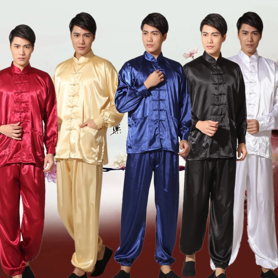 

New Chinese Traditional Men's Satin Rayon Kung FuSuit Vintage Tai Chi Sets Wu Shu Uniform Long Sleeve Clothing S-XXL 011309