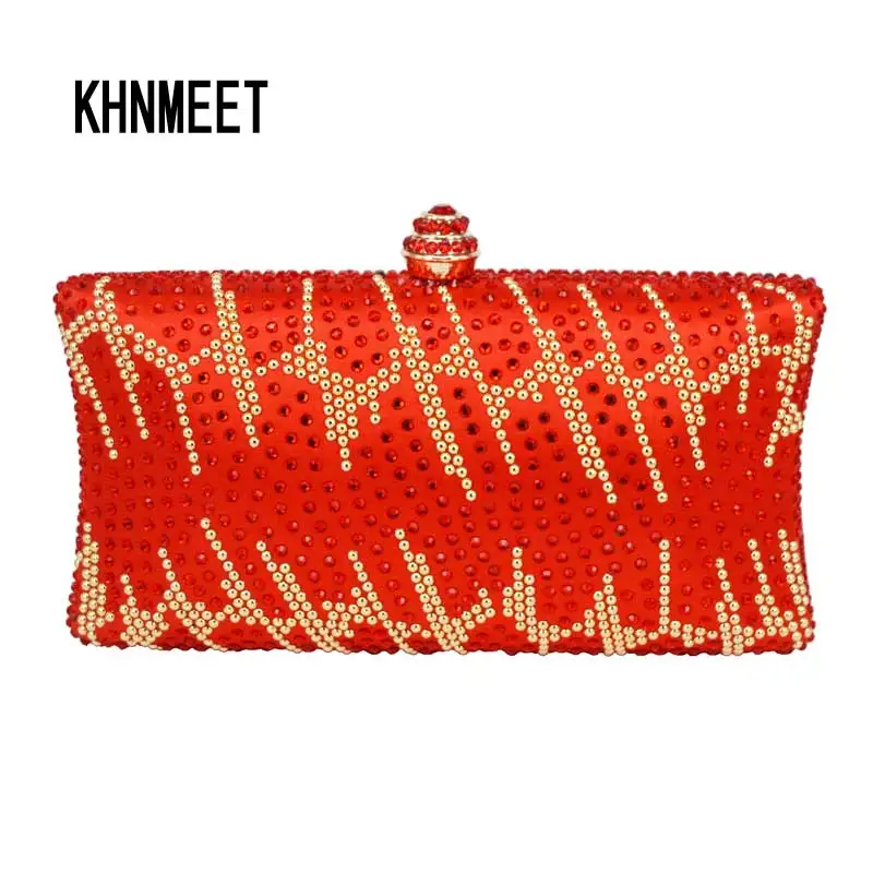 Красный недорогой клатч с кристаллами женский модный кошелек бриллиантами для