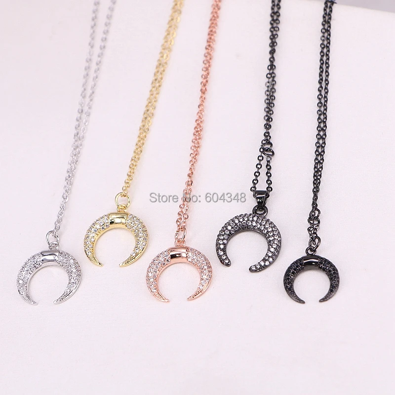 Ожерелье Zyunz кулон с дизайном полумесяц кубическим цирконием 10 нитей двойной рог