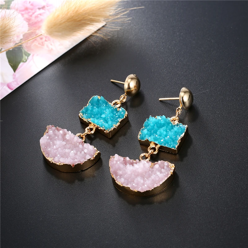Dayoff Handmade Resin Drops Earings For Women Jewelry Square Semicircle Earrings Earing Long Earring pendientes largo E138 | Украшения и