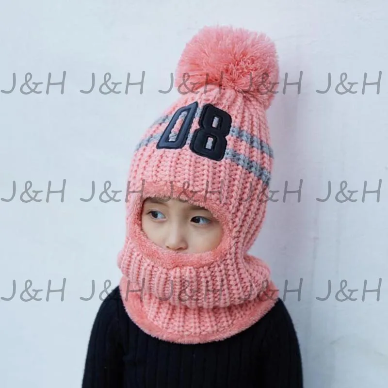 pink Теплые зимние шапочки, вязаная шапка, шарф для детей, для девочек и мальчиков, для студентов, плотные шапочки, шапочки, детский подарок - Цвет: pink