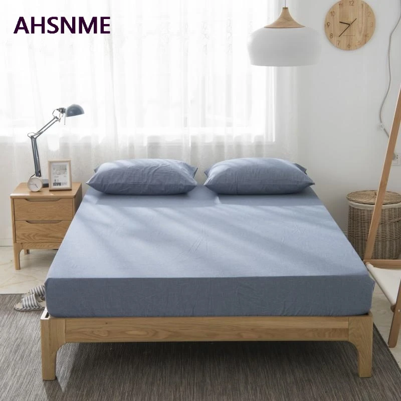 AHSNME, хлопок, простыня, супер мягкая, parure de lit, прохладное лето, простая джинсовая синяя простыня, 90x200/120x200/180x200 см