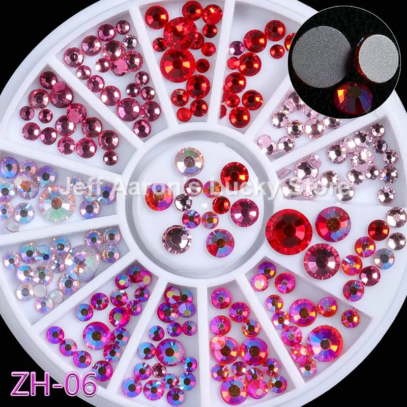 ZH06 Смешанный стиль, плоская задняя часть, 3d Стразы, украшения для ногтей, стразы, колесо, кристалл, драгоценный камень, блеск, аксессуары для ногтей, инструменты - Цвет: ZH06