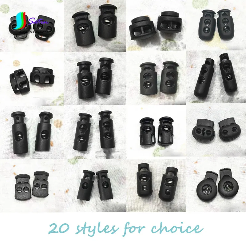 Оптовая продажа 100 шт. черный пластиковый замок шнура для шляпы спортивного