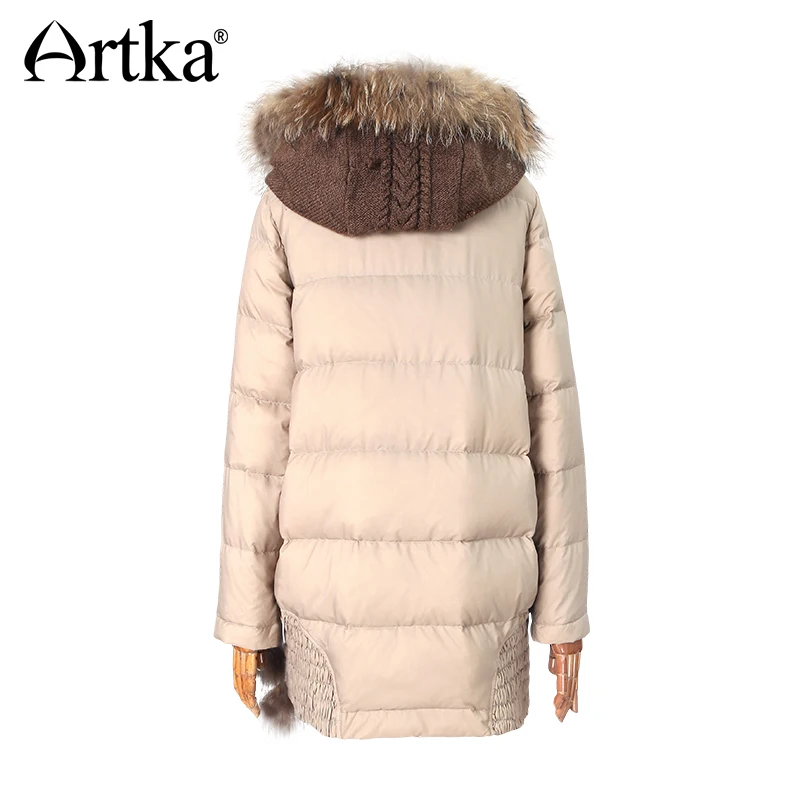 ARTKA парка с вышивкой женская зимняя куртка 2018 Лоскутная Верхняя одежда капюшоном