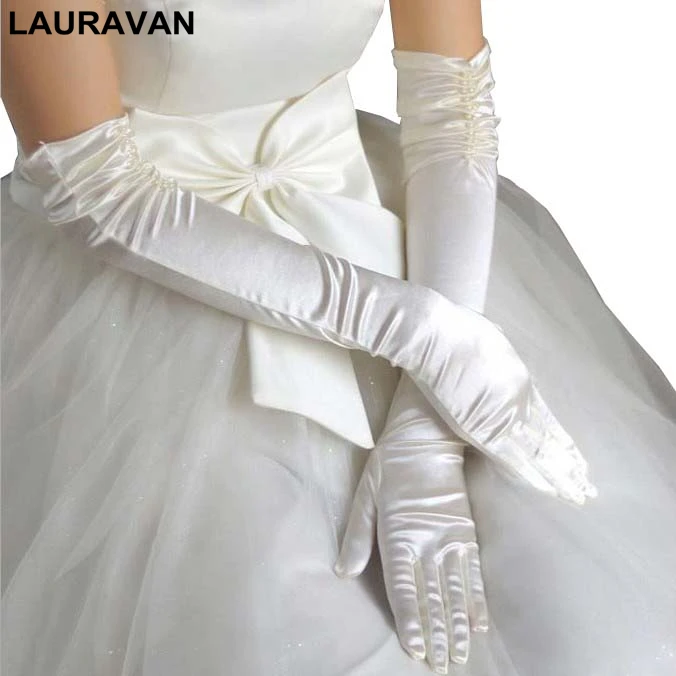 1 Pair Bride Bridal Wedding Gloves Red Black White Ivory Long Beaded Satin Elegant for Women Finger gants mariage luvas de noiva