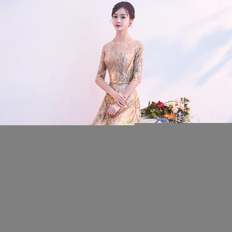 Элегантное Золотое азиатское платье Ципао с пайетками Vestidos чонсам восточные