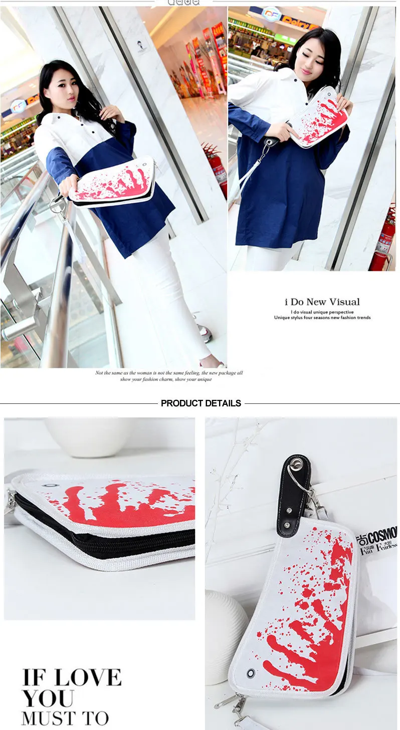 LDAJMW Creative Print Pocket Money Storage Bag Personality Ladies Portable Drop Blood Knife Handbag Travel Organizer For Women
