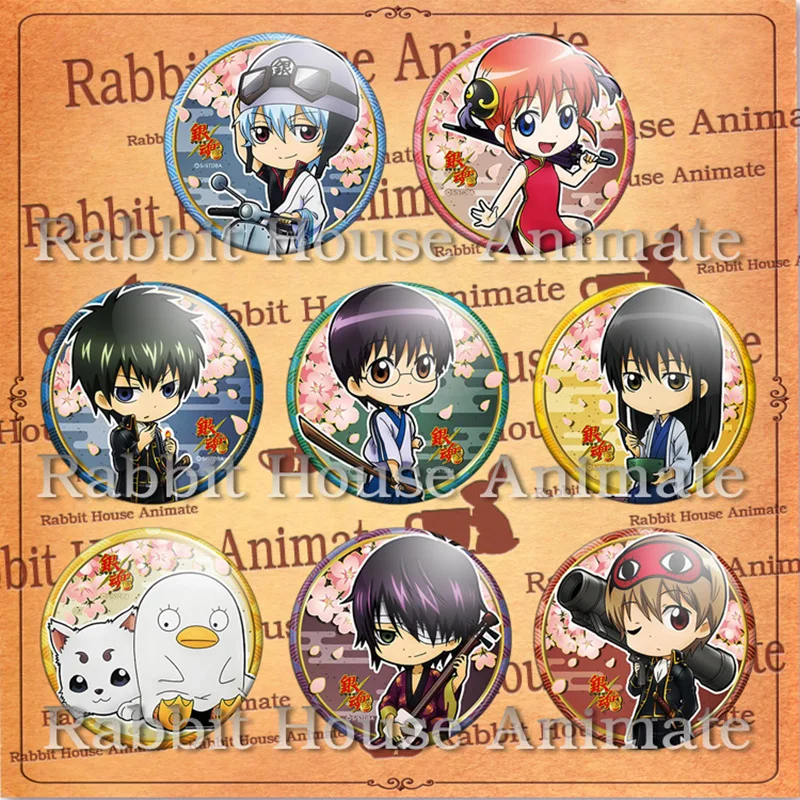 ZXFJXR 58 мм анимационный значок GINTAMA Gintoki Shinpachi Kagura Sougo Sadaharu Kotarou Забавный аниме брошь