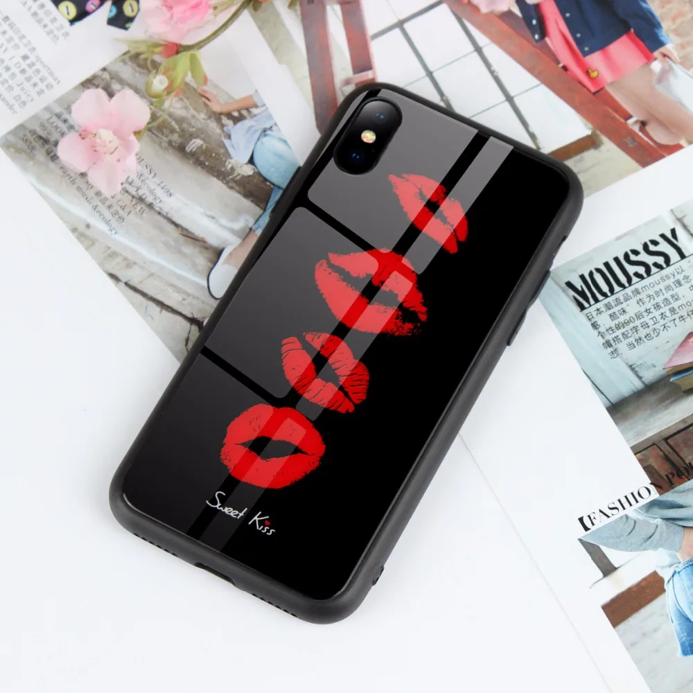 Прохладный Роскошные губ Shell Обложка закаленное Стекло чехол для iPhone X 8 7 6 S