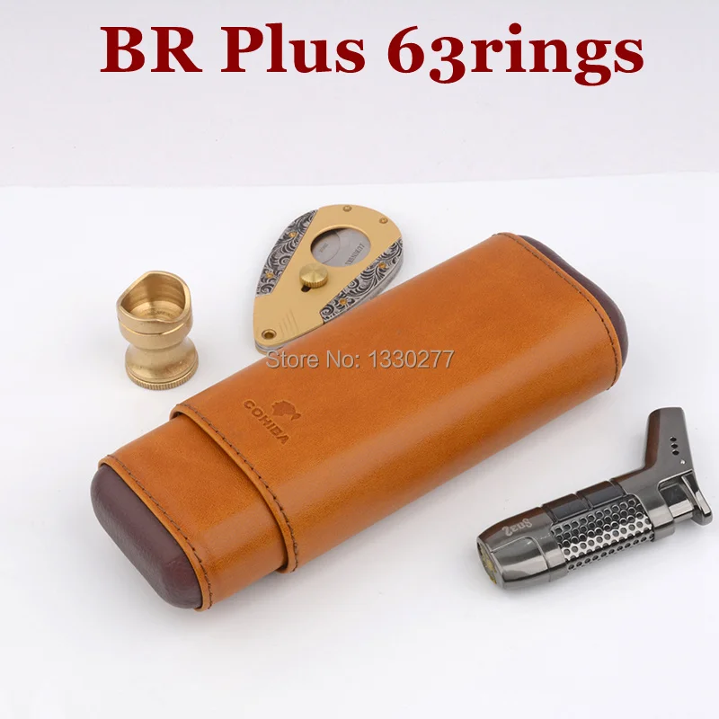 Up to 63rings COHIBA кедровый деревянный ящик для сигар коричневый Crazy Horse текстурный узор Кожаный Портсигар подходит 2 пальца до 54 колец сигары - Цвет: Up to 63rings