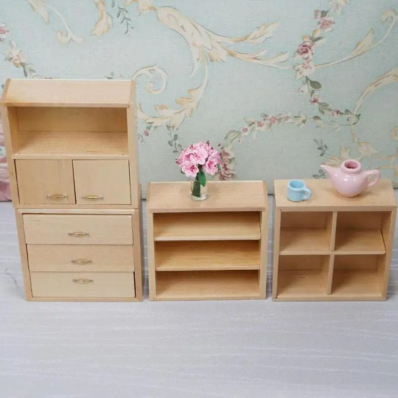 DIY кабина Миниатюрный Кукольный домик, 1:12, аксессуары, мини-мебель, деревянный цвет, комбинированный шкаф Poppenhuis Miniaturen 1:12