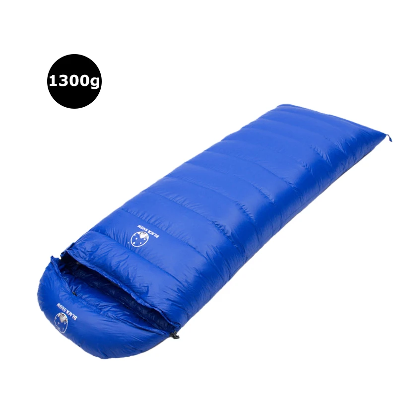 1300g Blue Зимний теплый взрослый обычный спальный мешок из 95% белого гусиного пуха с капюшоном для альпинизма, походов - Цвет: 1300g Blue