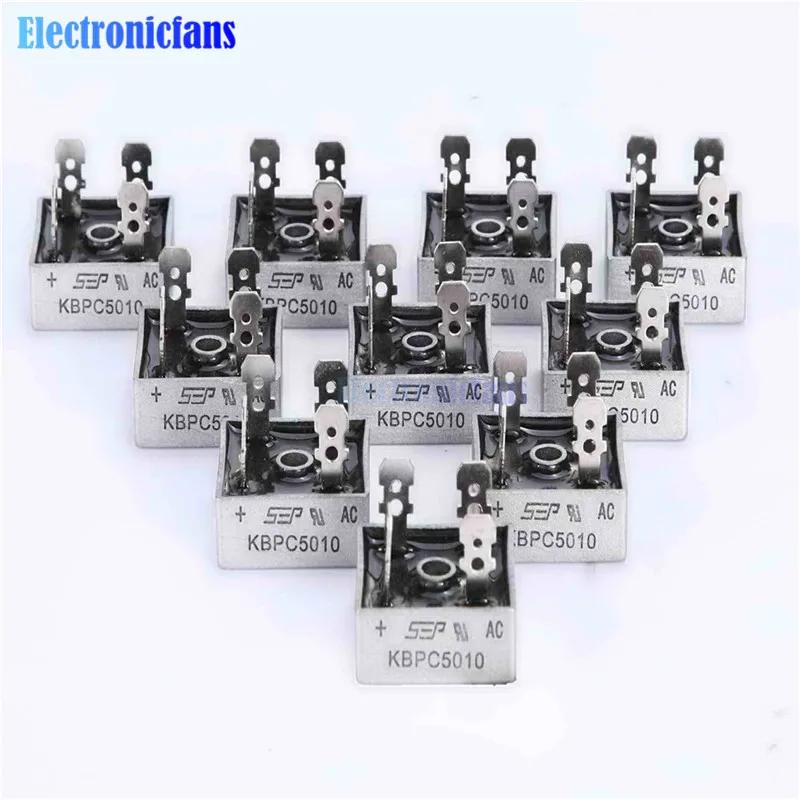 1Pcs 50A 1000V Metal Case Single Phases Diode Bridge Rectifier KBPC5010 AL | Электронные компоненты и
