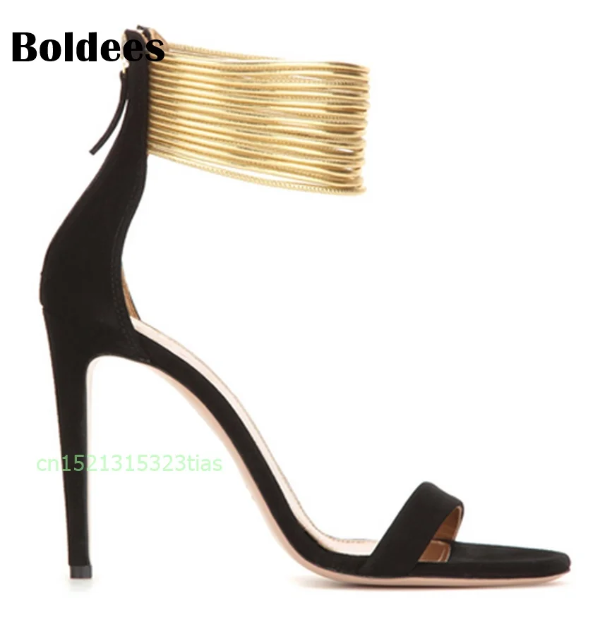 

Summer Open Toe Women's High Heel Sandals Back Zipper Ankle Wrap Shoes Beige Black Gladiator Shoes Ankle Strappy Big Size