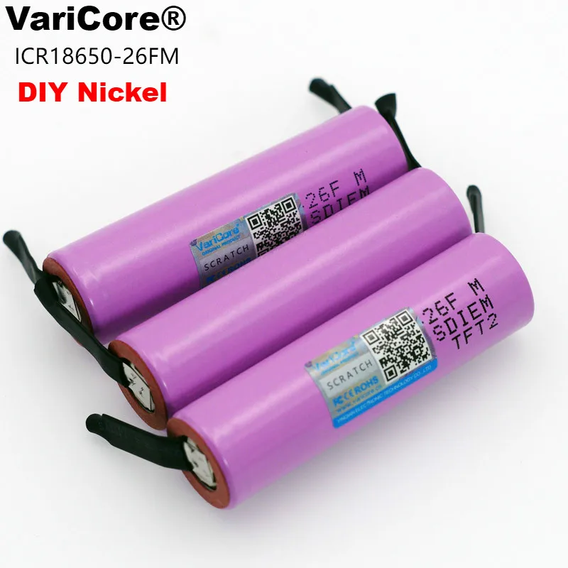 VariCore Новый 18650 ICR18650 26FM 2600mAh li ion 3 7 v перезаряжаемый аккумулятор + DIY никелевые