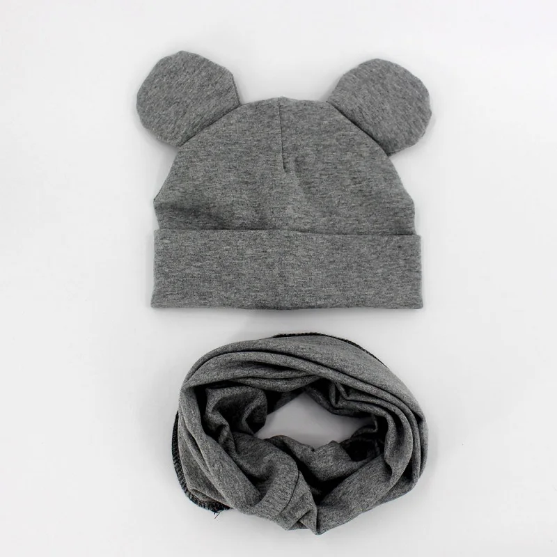 dark grey Baby Hat Cotton Ear Cap For Boys And Girls Winter Hat Scarf Set Children Boys Cap Scarf 2PCS - Цвет: dark grey