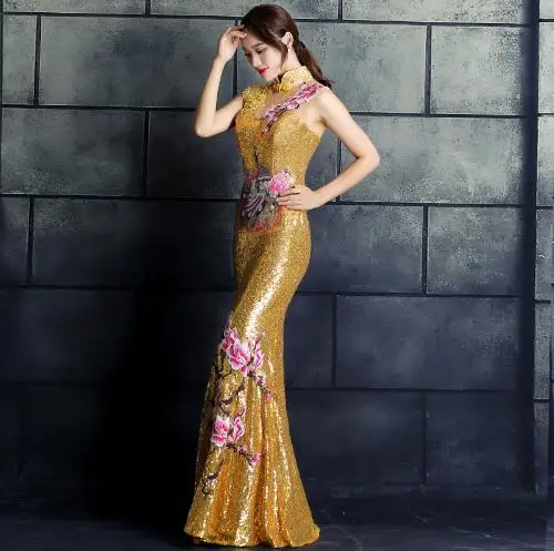 2018 summer women's tang suit casual formal dress sex evening the dishui sleeveless long qipao cheongsam | Женская одежда