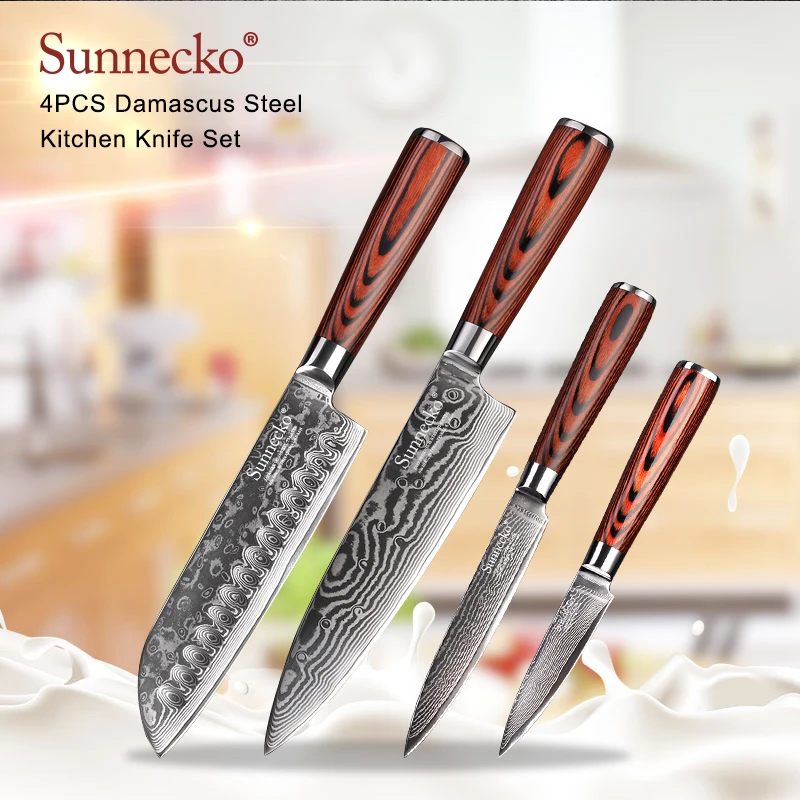 Японский нож шеф повара SUNNECKO из дамасской стали острые кухонные ножи сантоку