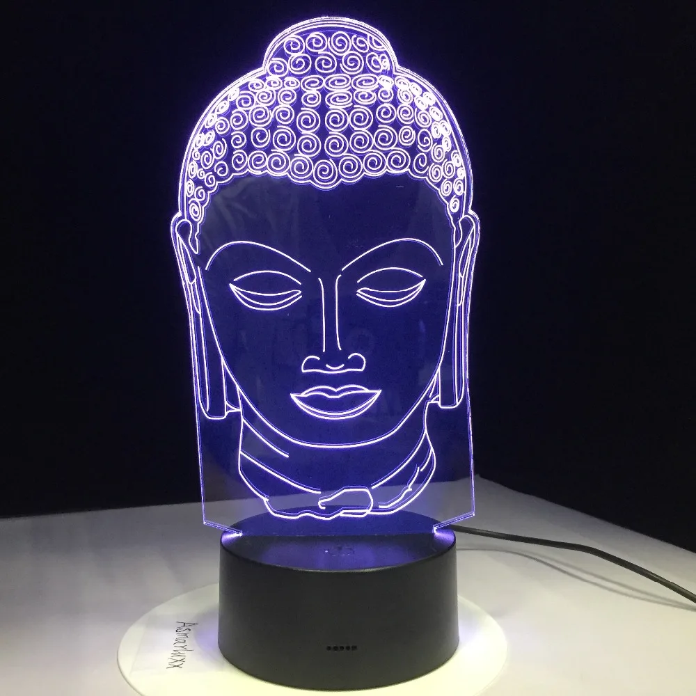 Лампа Будды Буддизм 3D светодиодный светильник USB Цвет Ночной украшения