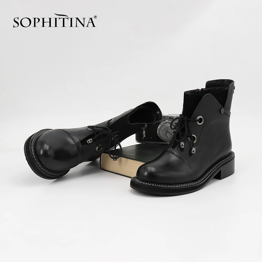 

Женские ботинки на шнуровке SOPHITINA, однотонные Теплые ботильоны из высококачественной бычьей кожи с мягкой стелькой, модель ML21