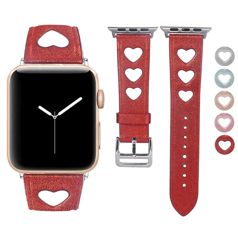 BOX-W For Apple Watch Band Girls Leather Watchband Unique Heart Design Strap Female Cuff Bracelet for iWatch Series 4 3 2 1 | Электроника