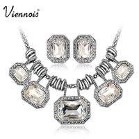 viennois luxury white crystal jewelry set charm silver color wedding necklaces and earrings for women bridal party jewelry sets