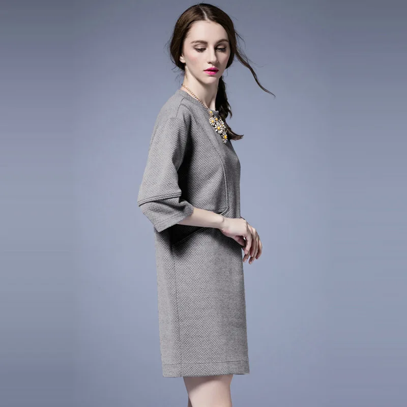 Мода 2018 платье Для женщин осень элегантный три четверти рукав деловая модельная
