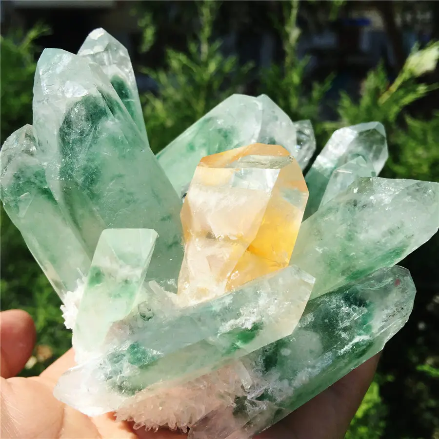 Натуральный зеленый Ghost Phantom Quartz с украшением в виде кристаллов кластера