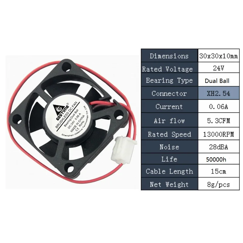 24V Sleeve XH2.54 Gdstime 10 шт. DC 24 в 12 В 5 В 2Pin 30 мм x 10 мм двойной шарикоподшипник 30x30x10 мм 2,54 2,0 Dupont 3 см маленький Бесщеточный вентилятор охлаждения 3010 - Цвет лезвия: 24V Sleeve XH2.54