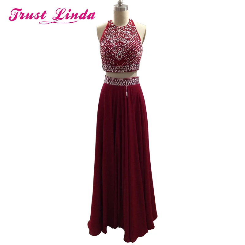 

Real Picture Free Shipping Saudi Arabia 2 piece Pink Red Sleeveless Criss cross Back chiffon Bridesmaid dress Prom Dresses