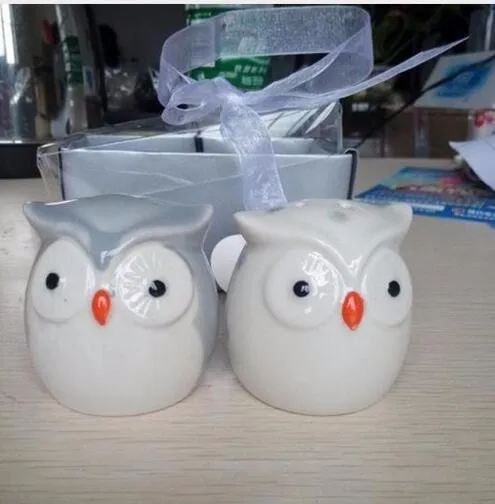 100pcs=50 sets/lot Wedding Favors and Gifts Baby Shower Gray White Color Owl Ceramic Salt Pepper Shaker Free Shipping | Дом и сад