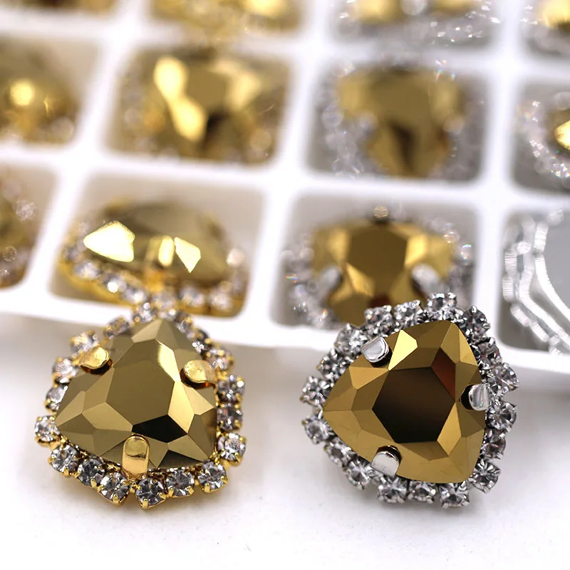 Mineral gold Новое поступление толстые треугольные формы пришить Стразы Кристалл Пряжка высокое качество стеклянные стразы Diy Ювелирные изделия/аксессуары для одежды - Цвет: Mineral gold