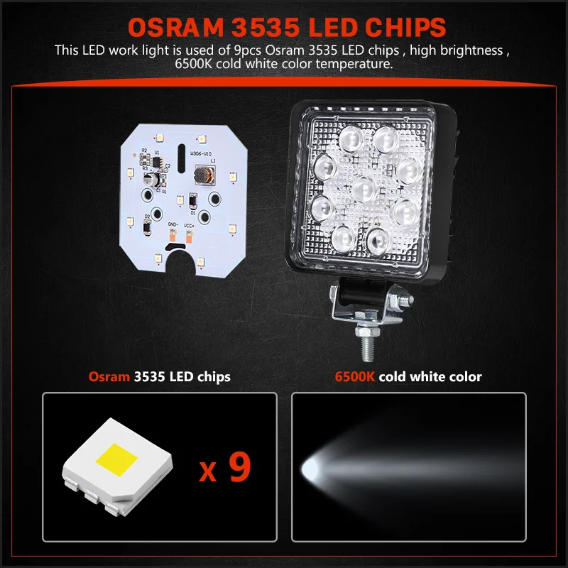 Светодиодные фары RACBOX 4D 4 дюйма 27 Вт 6500 К 12 В 24 В|work light|work workwork led light |