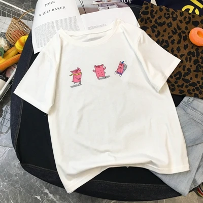 white Женские летние футболки, хлопок, Harajuku Kawaii, вышивка, короткий рукав, Ulzzang, уличная одежда, camisetas verano mujer, Kpop Стиль, топы - Цвет: white